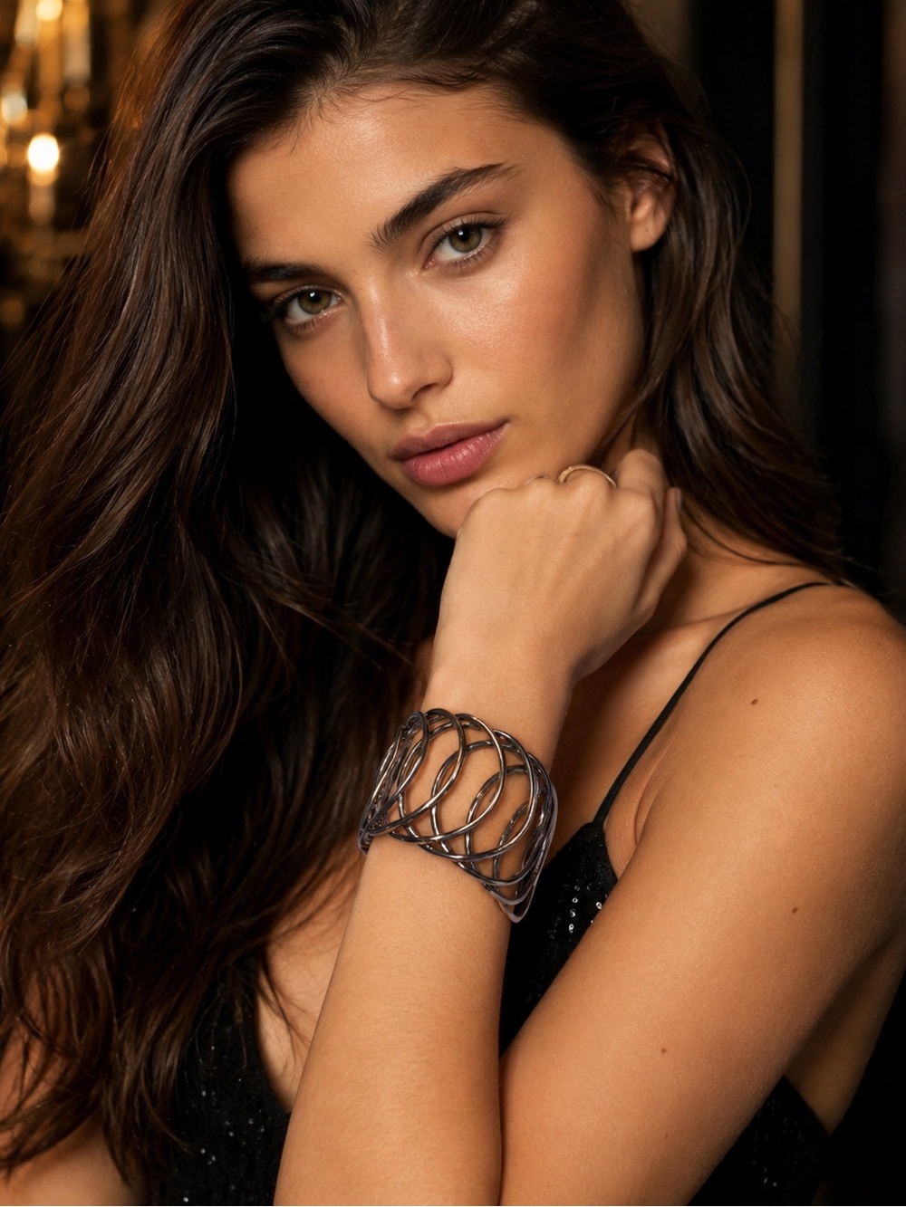 Elegant Silver-Tone Openwork Wide Cuff Bracelet - Geometric Twisted Wire Design